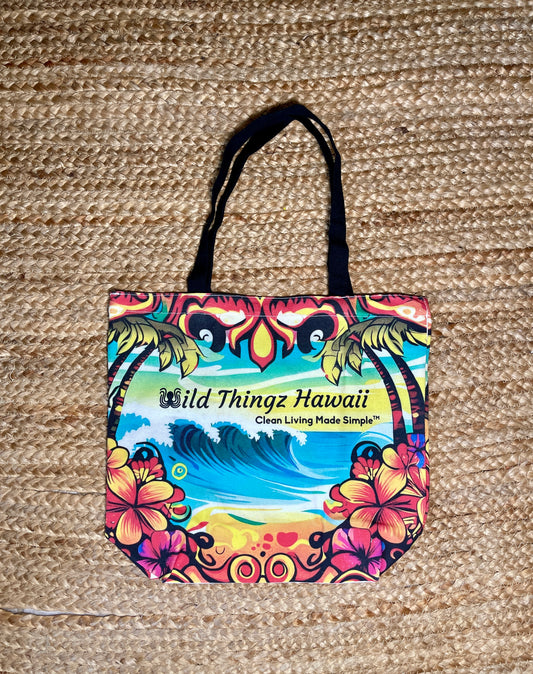 Wild Thingz Hawaii Reusable Canvas Tote with Zippered Pocket