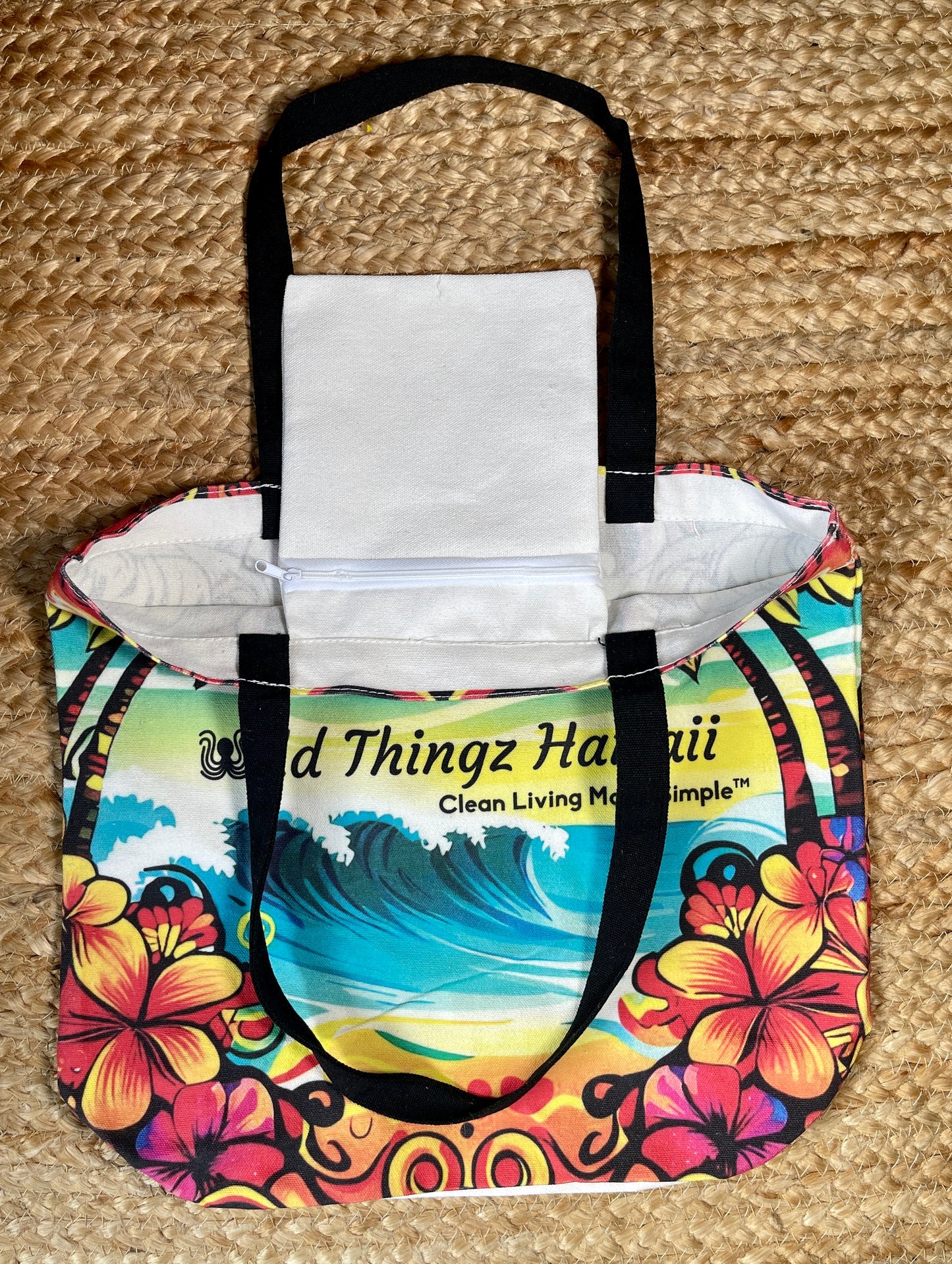 Wild Thingz Hawaii Reusable Canvas Tote with Zippered Pocket