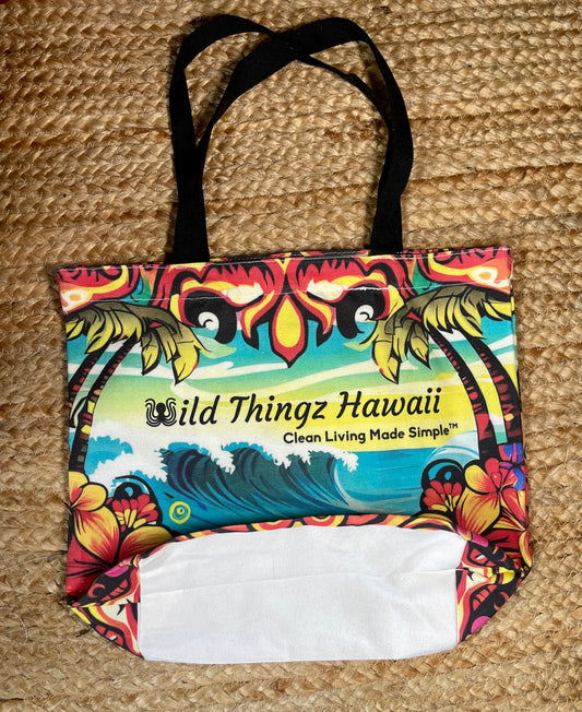 Wild Thingz Hawaii Reusable Canvas Tote with Zippered Pocket
